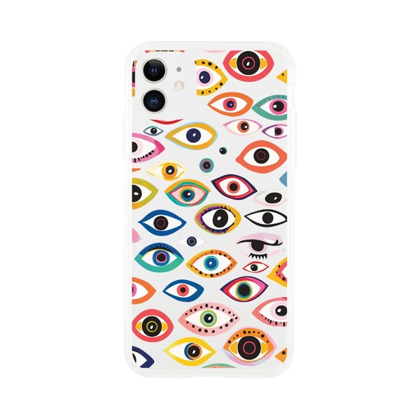 Colorful Evil Eye Clear Phone Case, array of eye sizes. Protective Case with Vibrant Amulet Design, Unique Gift for Good Luck and Protection