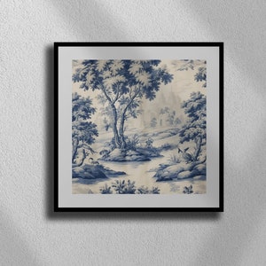 French Countryside Scene, Classic Decorative Print, Elegant Wall Art, Vintage Inspired Home Decor, Chinoiserie Art Print, Toile Art Print