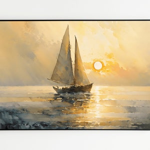 SAILBOAT Wall ART, SUNRISE Wall Art, Sailboat Painting, Unique Nature Sailboat at Sunrise Wall Art Print Poster Aesthetic Home Decor