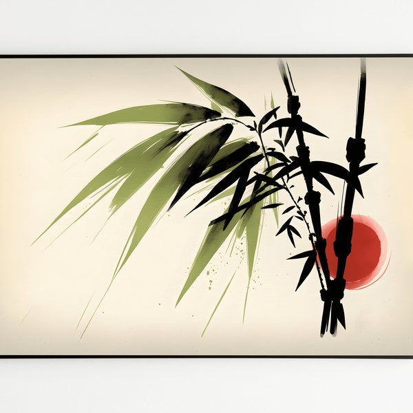 Sumi-e Art Print, Zen Bamboo Wall Decor, Japanese Wall Art, Home Decor, Japanese Wall Decor