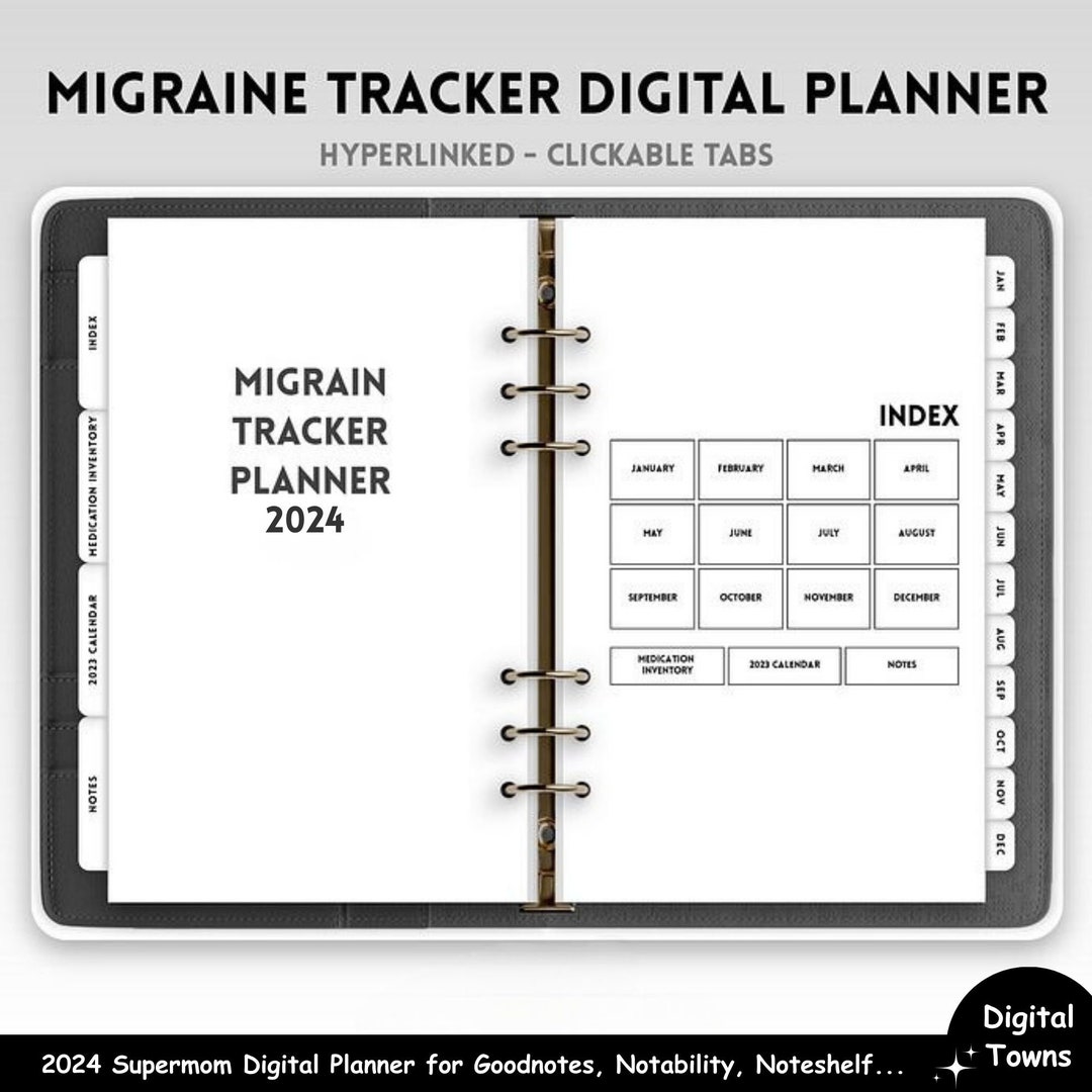 Migraine Tracker 2024 2025 2026, Digital Planner, Headache Log, Pain 