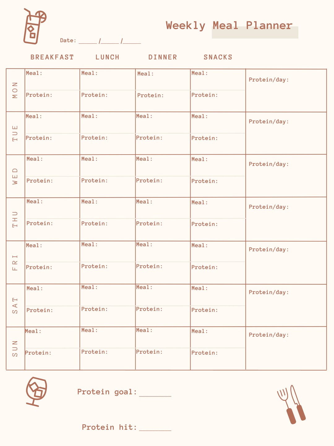 Protein Tracker, Digital Protein Journal, Food Journal, Weekly Meal ...