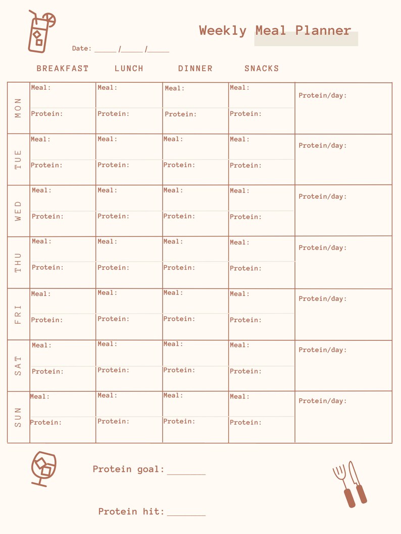 Protein Tracker, Digital Protein Journal, Food Journal, Weekly Meal ...