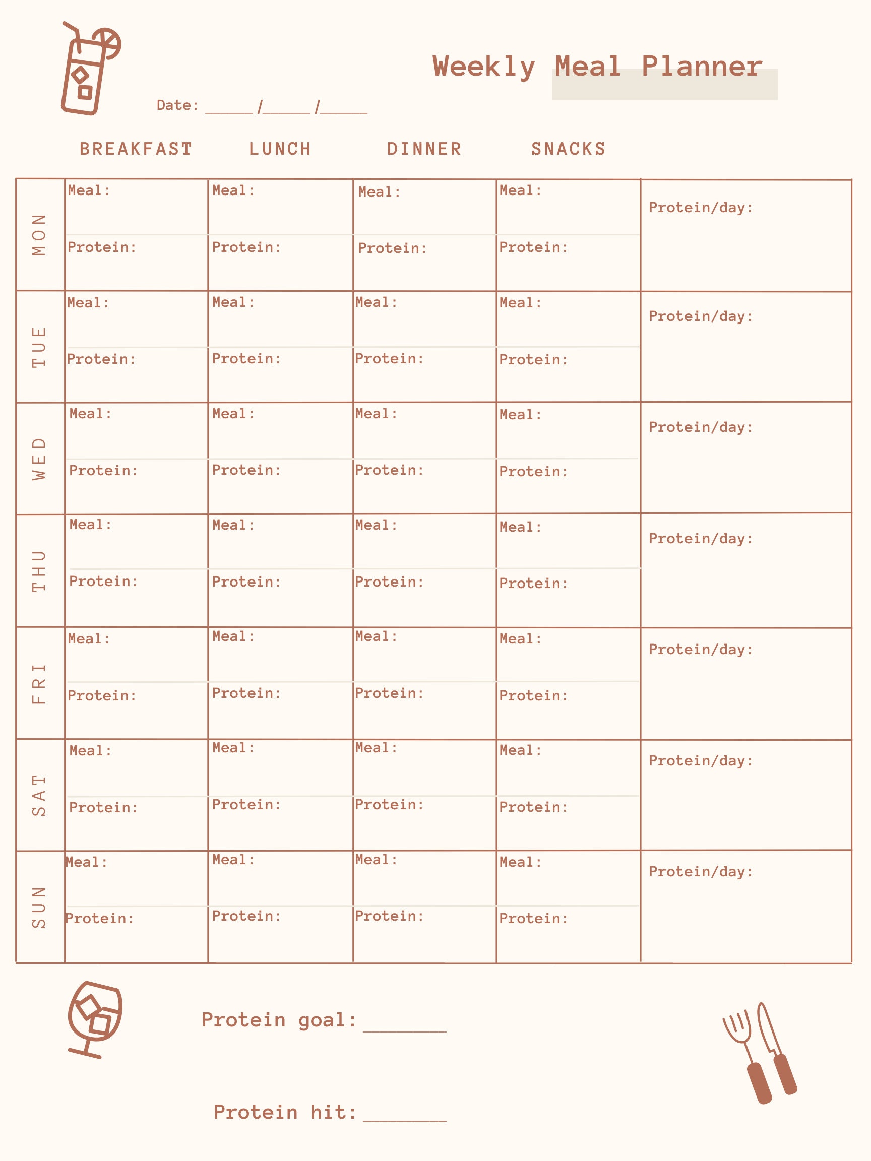 Protein Tracker, Digital Protein Journal, Food Journal, Weekly Meal ...