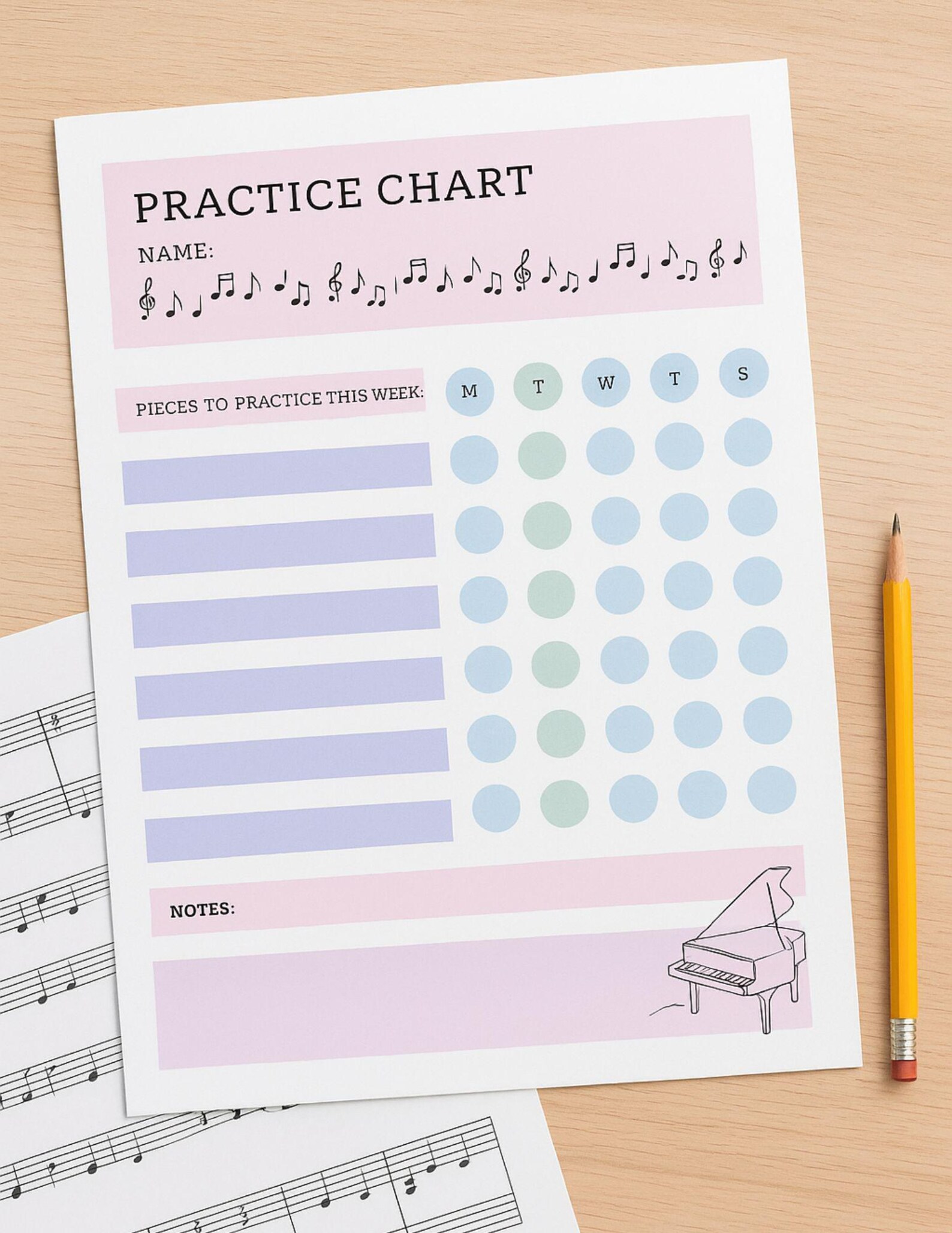 Music Practice Chart for Student, Weekly Practice Tracker, Printable ...