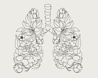 Floral lung digital art, medical wall art, medical art, anatomy art, digital download, nurse gift, art print, lung art, lung flowers