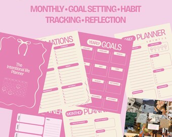 Intentional Life Planner, Minimalist Monthly Planner Printable, Goal Setting, Habit Tracker, Undated PDF, Digital Planner for Productivity