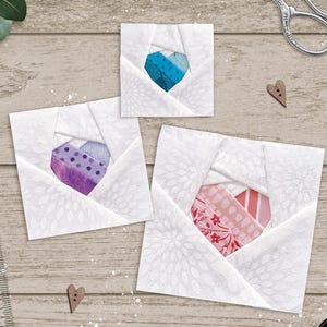 Tiny Heart FPP Quilt Block Pattern, Beginner Tutorial (PDF Download 2-4 inch)