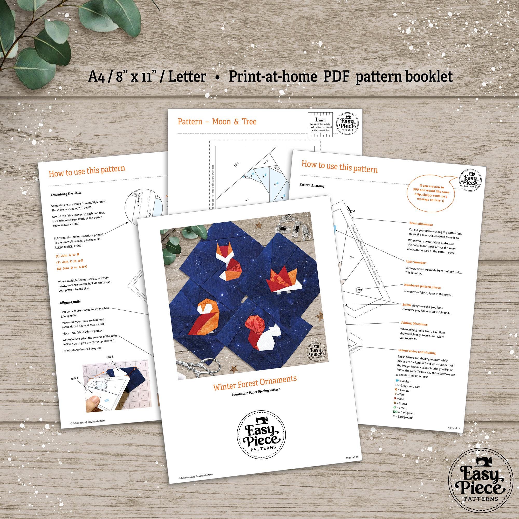 8 Christmas Forest Tiny FPP Blocks. 4” On-point FPP Foundation Paper ...