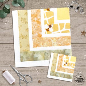 8 sizes, Variable Quarter Log Cabin in 2" 3" 4" 5" 6" 7" 8" 10". FPP foundation paper piecing patterns.