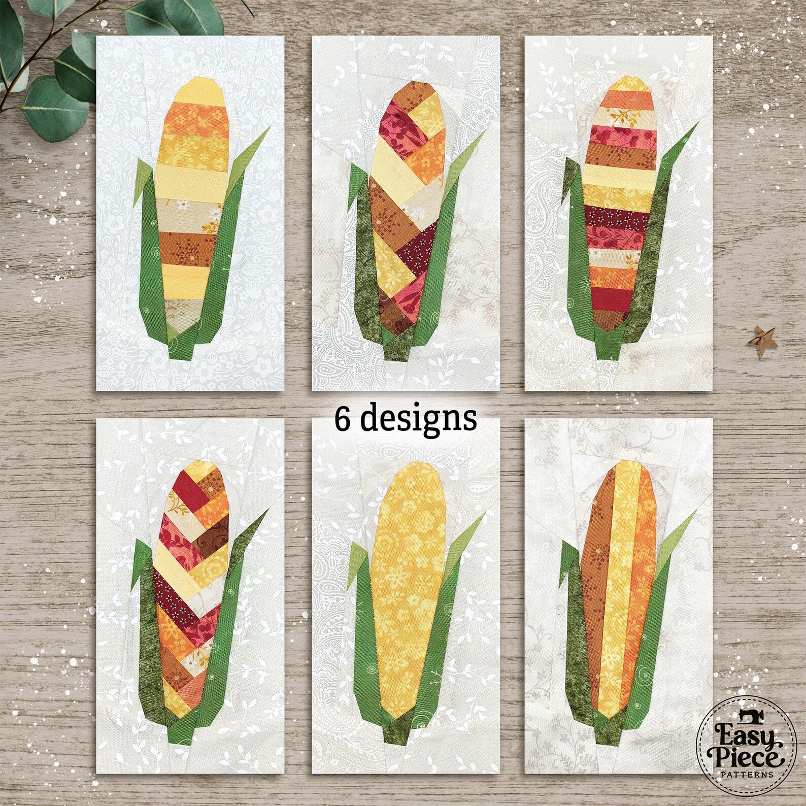 Cornflake Pattern Scrappy Corn, 6 Designs Plus Flipped Versions. 4x8-inch FPP Foundation ...