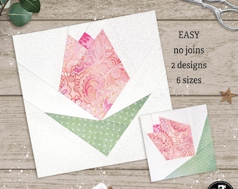 Magnolia Buds in 6 sizes, 3" 4" 5" 6" 8" 10". FPP foundation paper piecing patterns. PDF download.