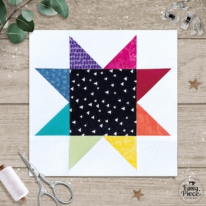 Sawtooth Star in 8 sizes, 4" 5" 6" 7” 8" 9” 10" 12" square. FPP Quilt Block Patterns (Digital Download).