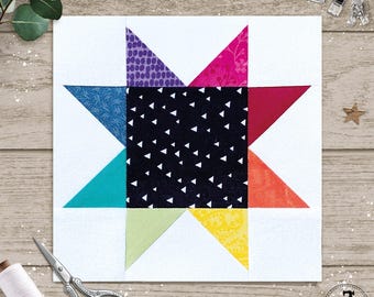 Sawtooth Star in 8 sizes, 4" 5" 6" 7” 8" 9” 10" 12" square. FPP Quilt Block Patterns (Digital Download).