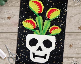 Venus Flytrap & Skulls: FPP Quilt Block Pattern (PDF Download).