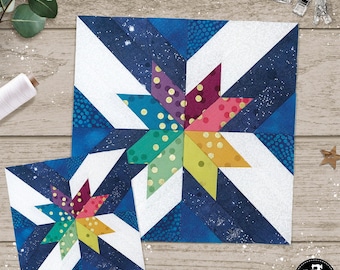 Beginner FPP Star with photographic instructions. 4 sizes, 3 colour-ways, 6 layout diagrams.