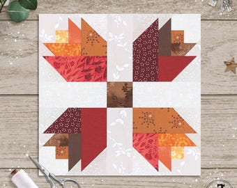 Fall Flower in 8 sizes, Autumn Leaves FPP Quilt Block Pattern (PDF Download)