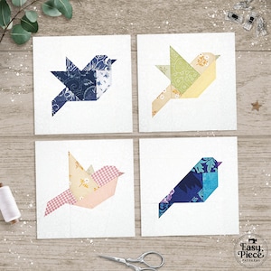 Little Birds - Modelli per blocchi trapuntati in 5 misure da 4" 5" 6" 8" 10" per il Foundation Paper Piecing, un arazzo da parete edificante o la più bella delle trapunte!