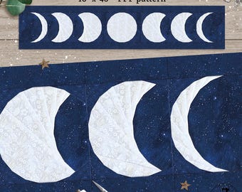 Moon Phases FPP Quilt Block Pattern, 10" x 48" (PDF Download)