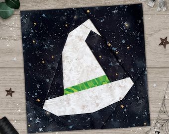 Witch Hat in 8 sizes. FPP Quilt Block Patterns for Halloween WITH TUTORIAL