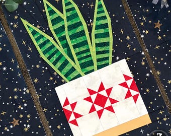 Snake Plant & Crystal Star Pot: FPP Quilt Block Pattern (PDF Download).