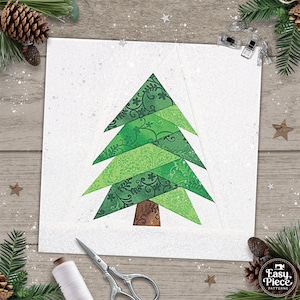 Fir Tree in 8 sizes, 3" 4" 5" 6" 7" 8" 9" and 10". Scrappy Christmas Tree FPP foundation paper piecing patterns.