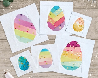 Scrappy Easter Eggs in 6 sizes, 3" 4” 5” 6” 8” 10". FPP foundation paper piecing patterns. PDF download.