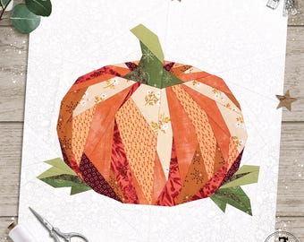 Pumpkin in 2 sizes, 10" and 12". FPP foundation paper piecing patterns. PDF download.