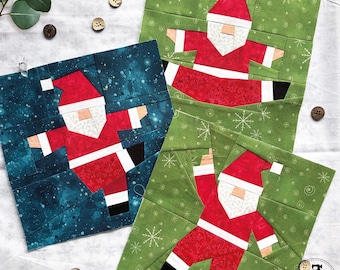 Dancing Santas, Set 1 - Scrappy Christmas Quilt Block Patterns - FPP foundation paper piecing method.