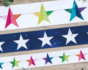 Scrappy Stars in 6 Sizes: 1.5" 2" 2.5" 3" 3.5" and 4". FPP Repeating Border Pattern.