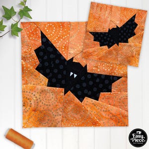 Batty Bat 5&quot; 6&quot; 8&quot; 10&quot; FPP Patterns, PLUS Flipped Versions, Halloween Quilt Block Patterns, Foundation Paper Piecing method, Halloween Bat.
