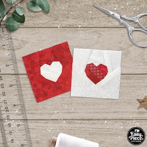 Tiny Hearts 2&quot; 3&quot; 4&quot; FPP Patterns with Full Photographic Beginners Tutorial. Foundation Paper Pieced Mini Quilt Block Patterns.