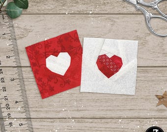 BEGINNER Tiny Hearts in 3 sizes, 2" 3" 4". Full Photographic Beginners Tutorial. FPP foundation paper piecing patterns.