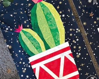 Cactus & Aztec Pot: FPP Quilt Block Pattern (PDF Download).
