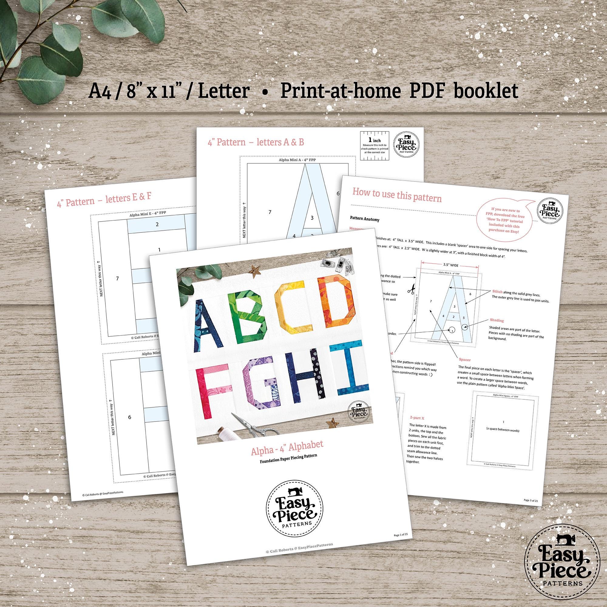 4-inch Alphabet, A-Z Uppercase FPP Pattern. Includes Free How-to-fpp ...