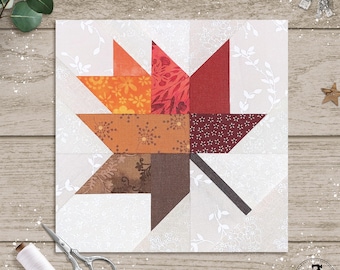 Maple Leaf in 10 sizes, 3" 4" 5" 6" 7" 8" 9" 10" 12" 14". FPP foundation paper piecing patterns. Download.