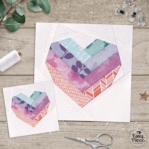Cuori intrecciati in 6 misure: 3", 4", 5", 6", 8" 10". Modelli di blocchi per trapunte per il patchwork con carta da regalo, regali di San Valentino, regali per neonati, tutto ciò che puoi realizzare!
