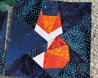 Scrappy Fox in 3 sizes, 6" 8" 10". FPP foundation paper piecing patterns. PDF download.