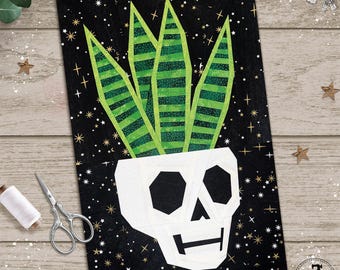 Snake Plant & Skulls: FPP Quilt Block Pattern (PDF Download).