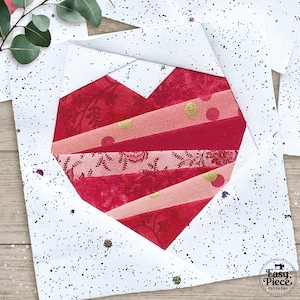 Corazón vendado en 6 tamaños, 3", 4", 5", 6", 8" y 10". Patrones de paper piecing de base FPP. Descarga en PDF.