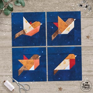 Little Birds in 5 Sizes, 4" 5" 6" 8" 10". FPP foundation paper piecing patterns. PDF download.