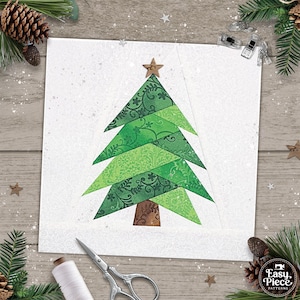 Choinka w 8 rozmiarach: 3" 4" 5" 6" 7" 8" 9" i 10". Wzory do patchworku z papieru bazowego FPP do tworzenia choinek świątecznych.