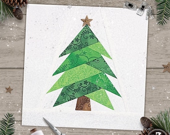 Fir Tree in 8 sizes, 3" 4" 5" 6" 7" 8" 9" and 10". Scrappy Christmas Tree FPP foundation paper piecing patterns.