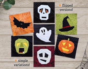 Halloween FPP Quilt Block Patterns. 7 Designs, PLUS flipped versions!