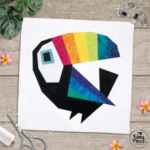 Rainbow Toucan in 5 sizes. Tropical Summer Animal FPP, Foundation Paper Piecing Patterns.