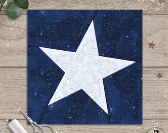 Vijfpuntige ster in 6 maten, 3&quot; 4&quot; 5&quot; 6&quot; 8&quot; 10&quot; vierkant, FPP-sterquiltblokpatroon, met vijfhoekig midden, perfect voor kieskeurig knippen.