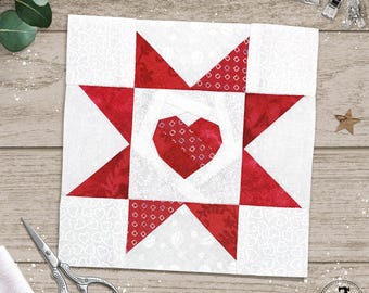 Sawtooth Heart in 5 sizes: 4, 6, 8, 10 and 12 inches. FPP foundation paper piecing patterns.