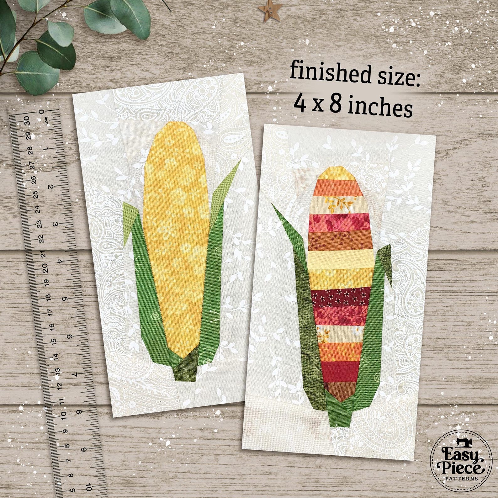 Corn Pattern Block Scrappy Corn, 6 Designs Plus Flipped Versions. 4x8-inch FPP Foundation ...