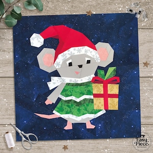 Kerstmuis, 20 inch FPP-patroon (foundation paper piecing). PDF-download.