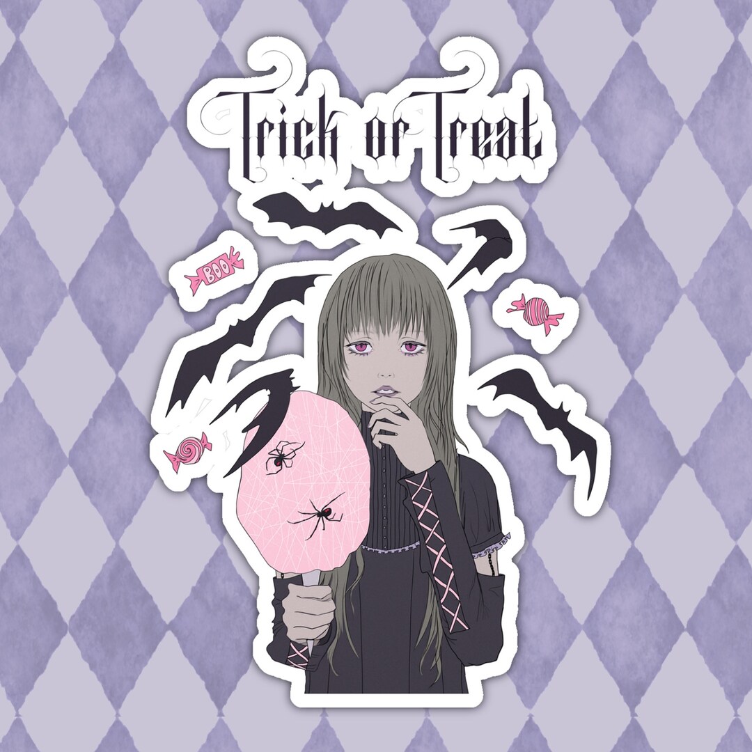 Trick or Treat Pink Halloween Sticker Creepycute Pastel Goth Etsy